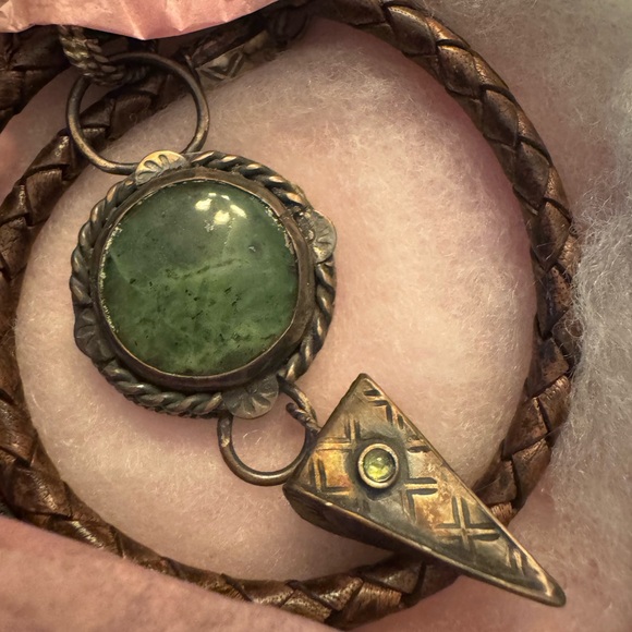 Artisan Sterling Silver and Green Stone Necklace - Picture 2 of 6